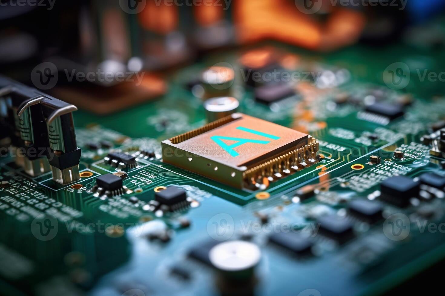 Close-up electronic circuit board. technology style concept. photo