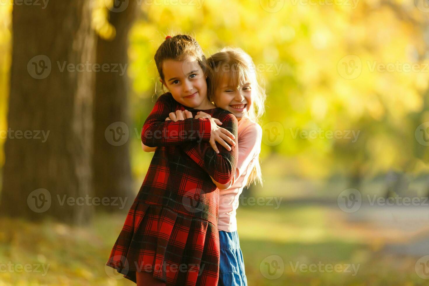 two girls in autumn park photo