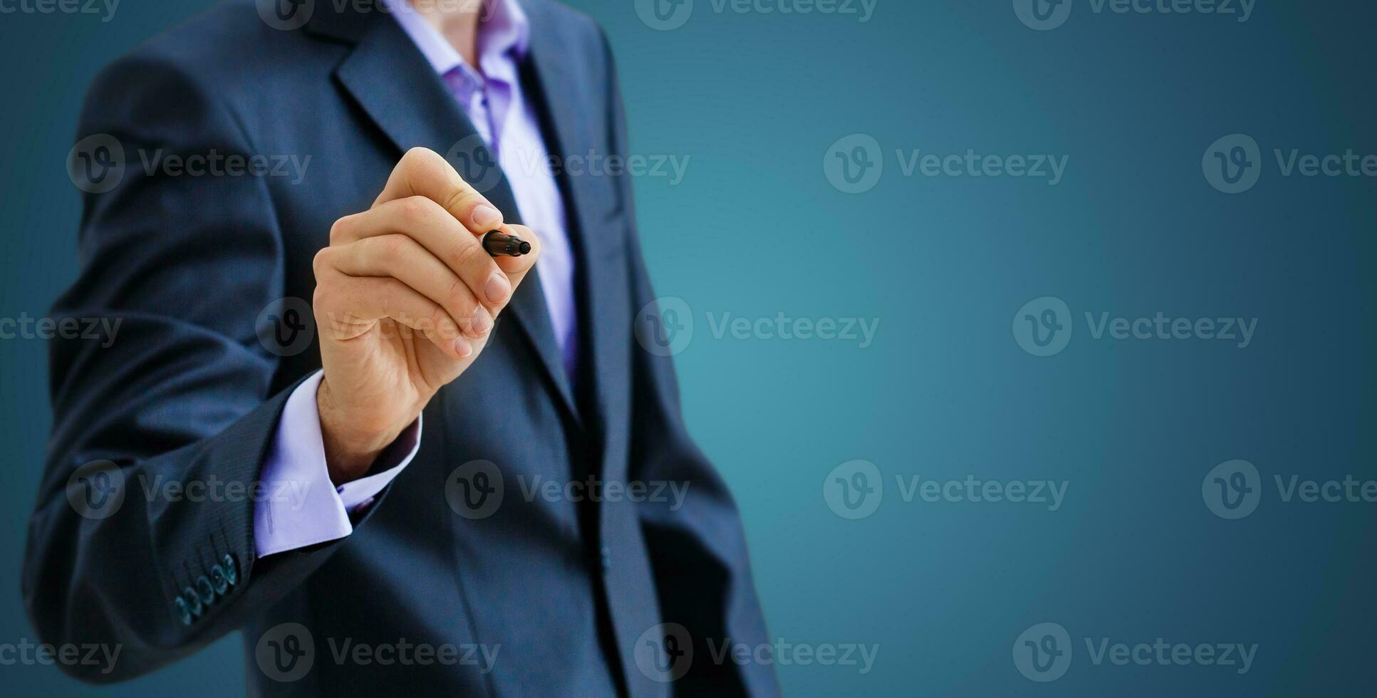Businessman draw growth graph and progress of business and analyzing financial and investment data ,business planning and strategy on blue background photo