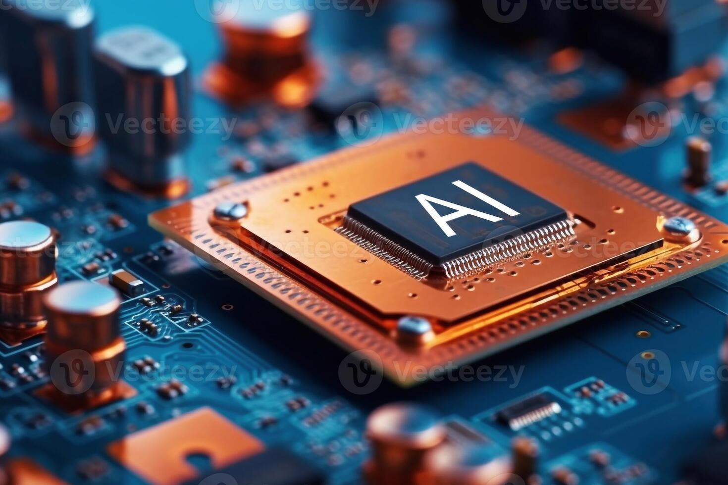 AI processor 3d render, artificial intelligence of digital human photo