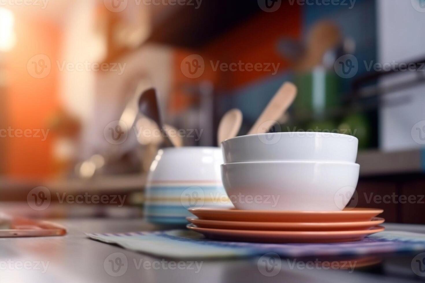 blurred background of bar and dark brown desk space of retro wood photo