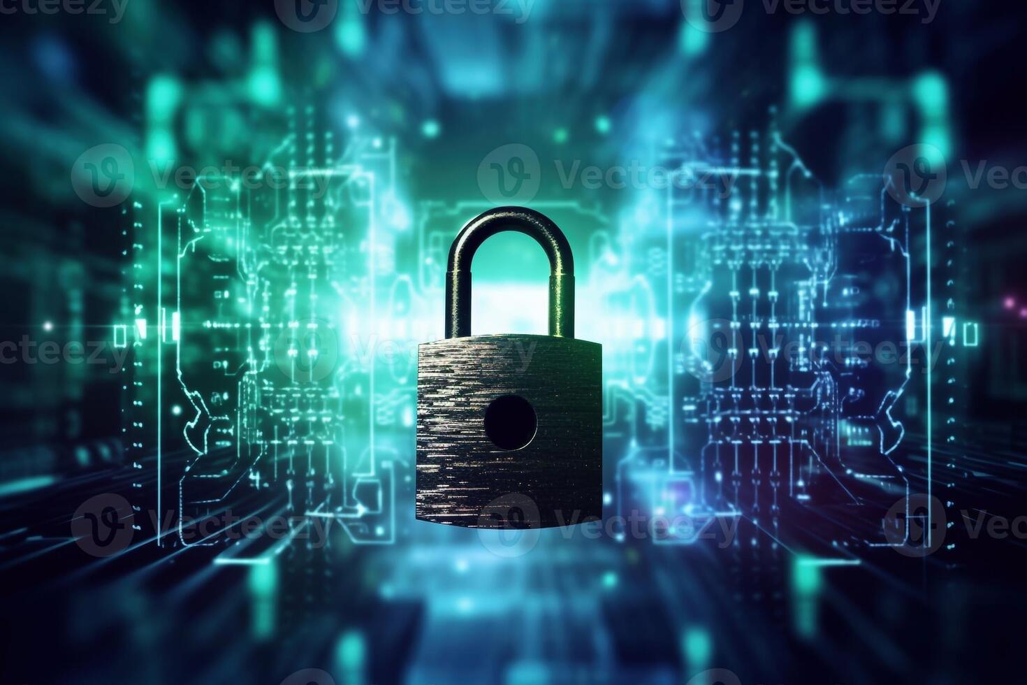 Abstract,close up of Lock on Mainboard Electronic computer background. best internet top security photo