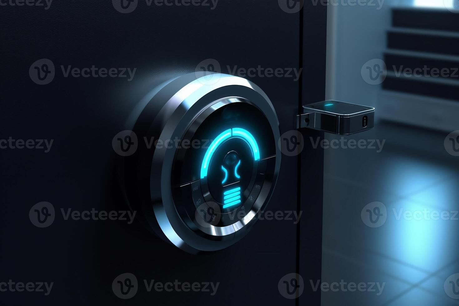 Wood door with smart lock, touch screen keypad and fingerprint, key less access photo