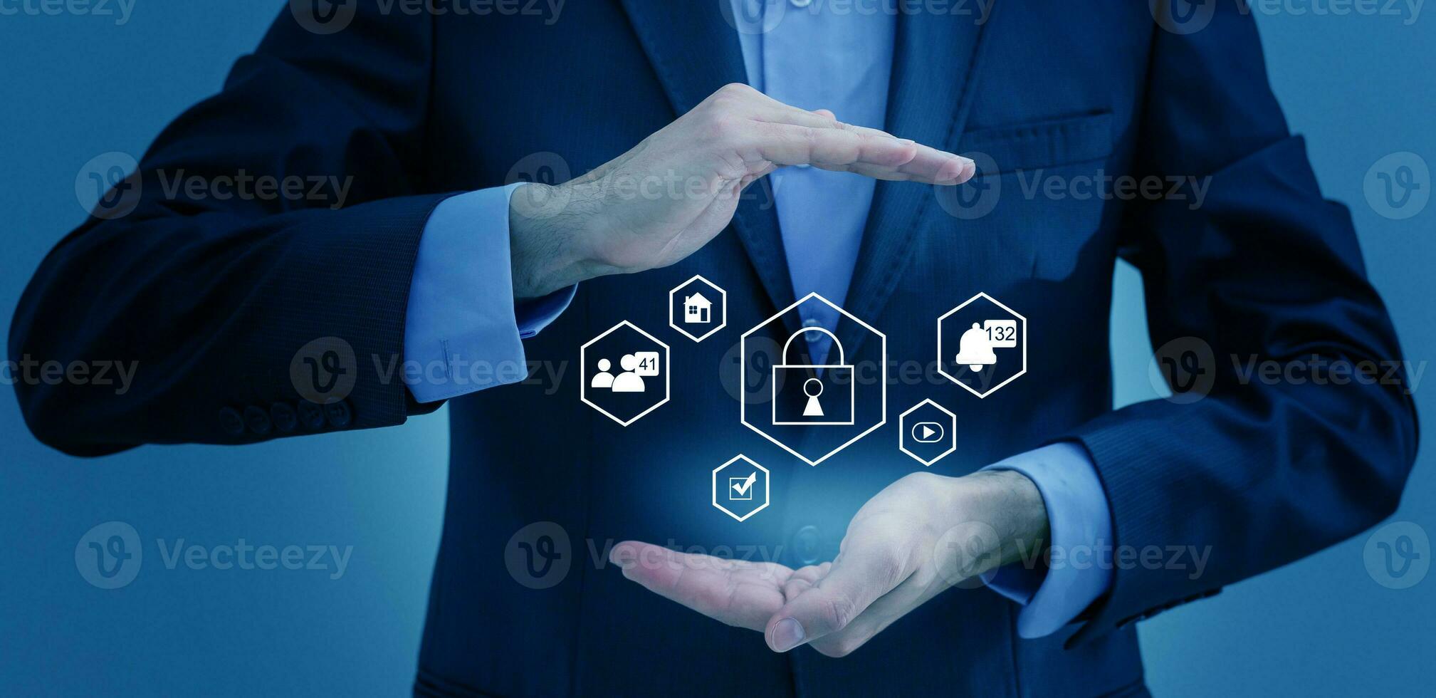 business, technology and internet concept - businessman pressing property investment button on virtual screens photo