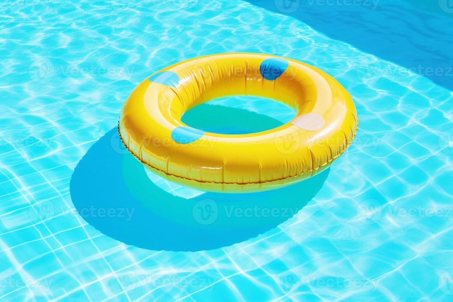 Colorful inflatable tube floating in swimming pool, summer vacation concept photo