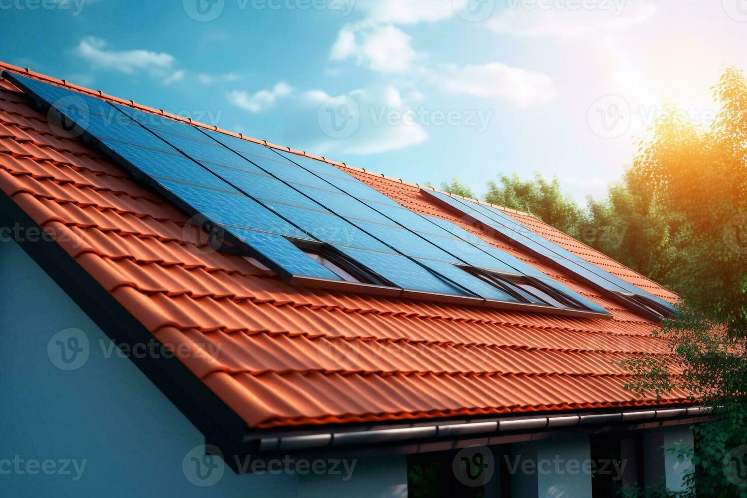 solar fotovoltaica paneles en un casa techo generativo ai foto