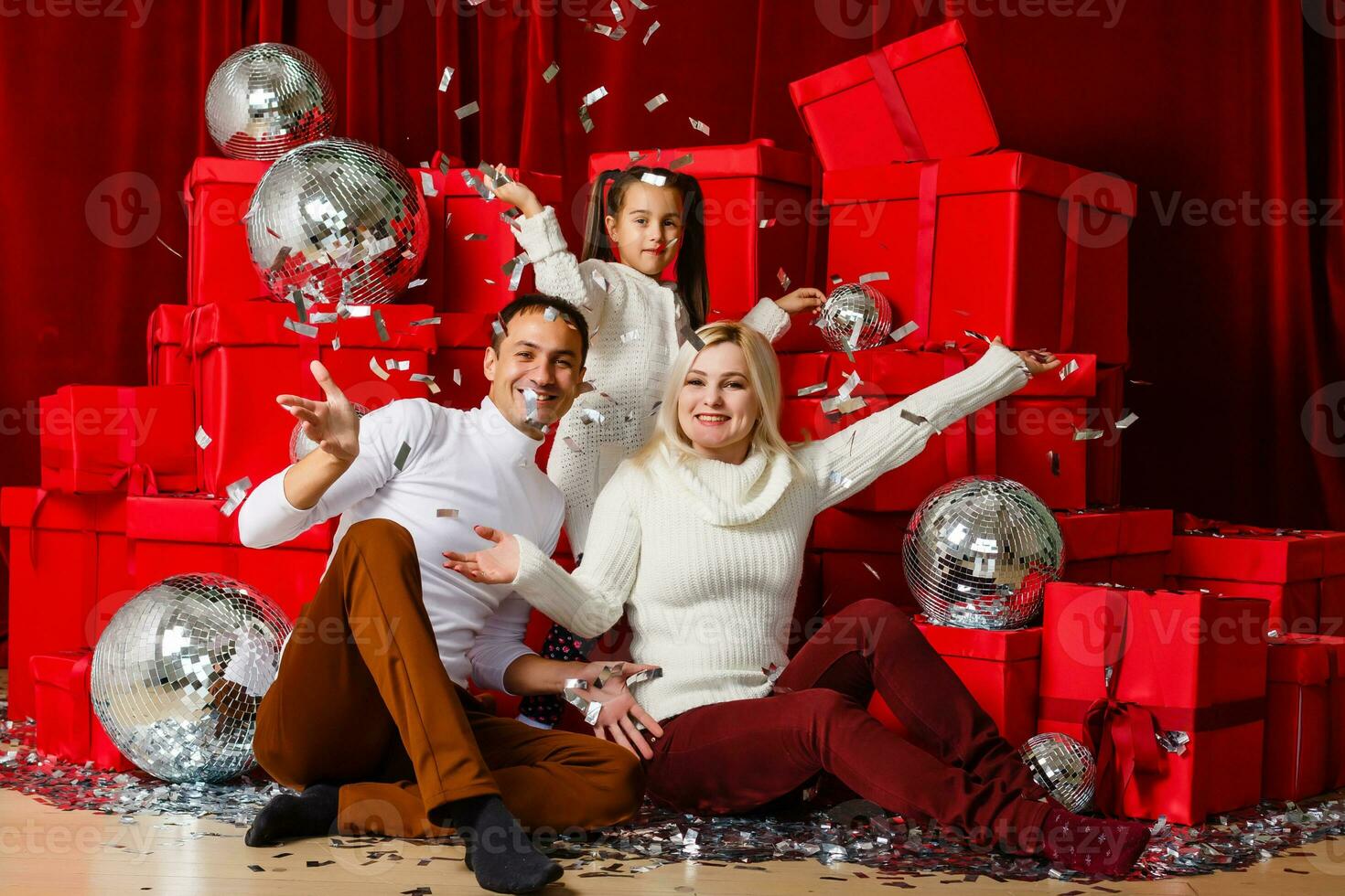 happy family with christmas gift photo