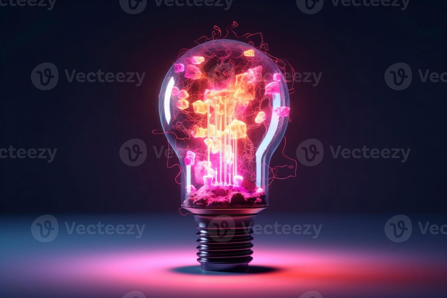 High speed studio photography, moment of the impact of a bullet on a classic electric bulb. Detail of glass explosion, blue and purple lighting. Concept of obsolete energy. photo