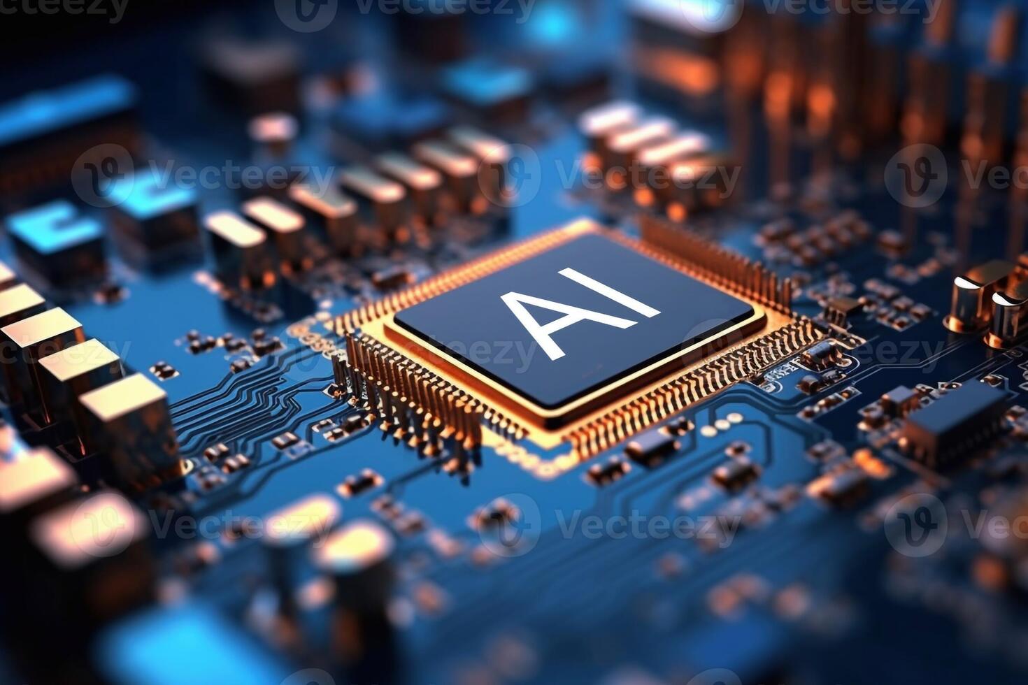 AI processor 3d render, artificial intelligence of digital human photo