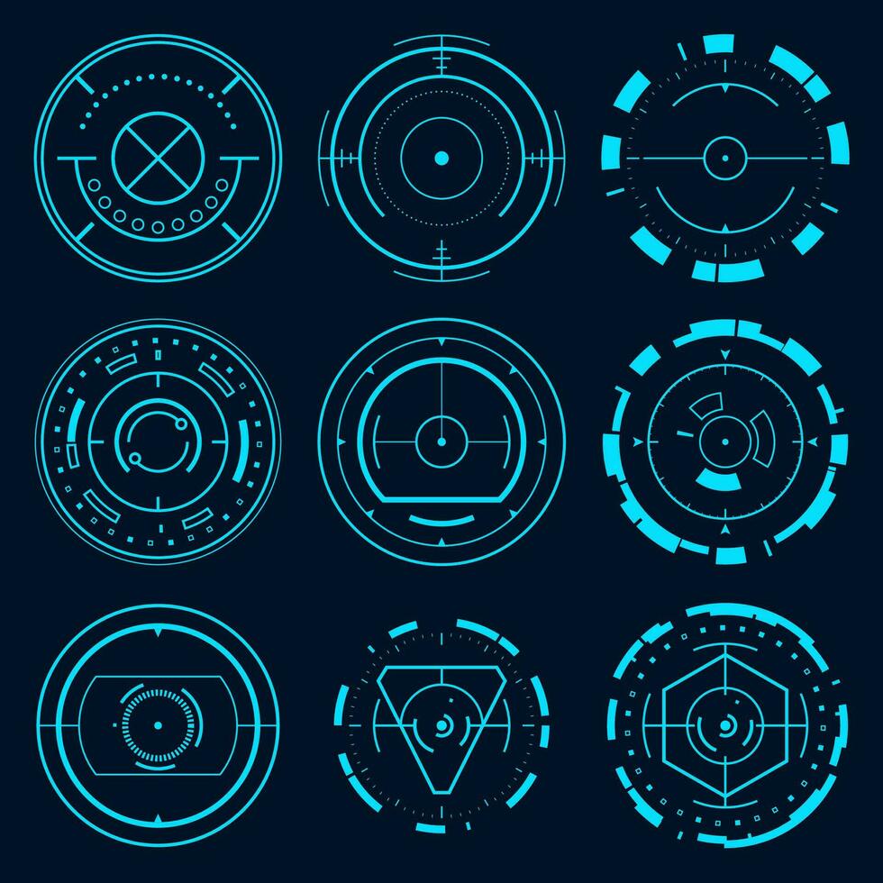Vector technology futuristic set circle element. HUD focus sci-fi circular design.