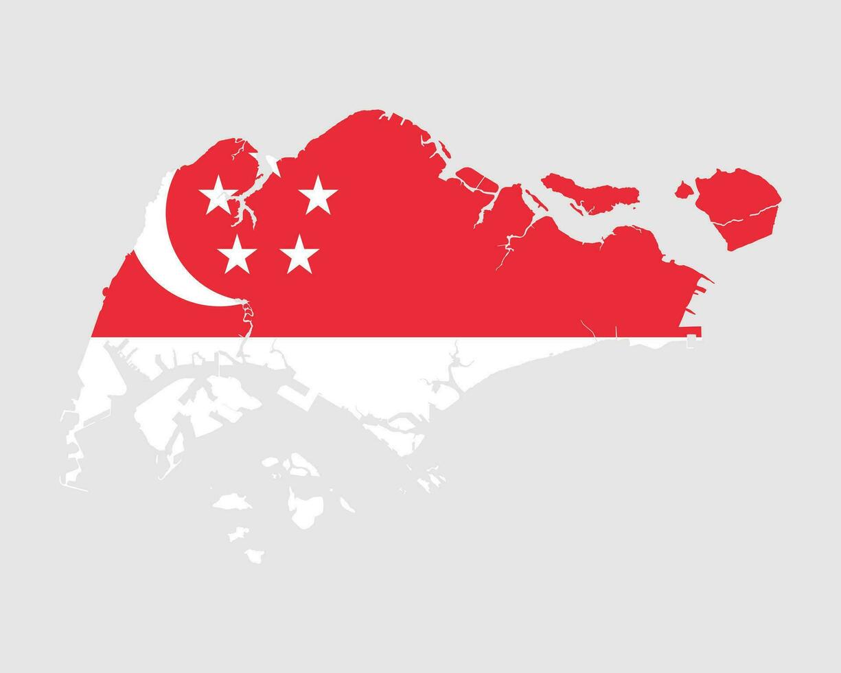 Singapore Flag Map. Map of the Republic of Singapore with the Singaporean country banner. Vector Illustration.