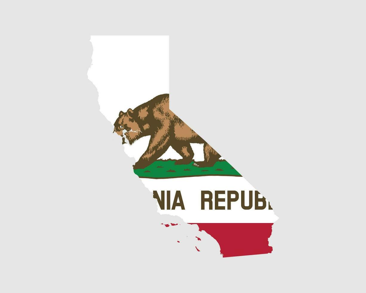 California Map Flag. Map of California, USA with the Californian state flag. United States, America, American, United States of America, US, CA State banner. Vector illustration.