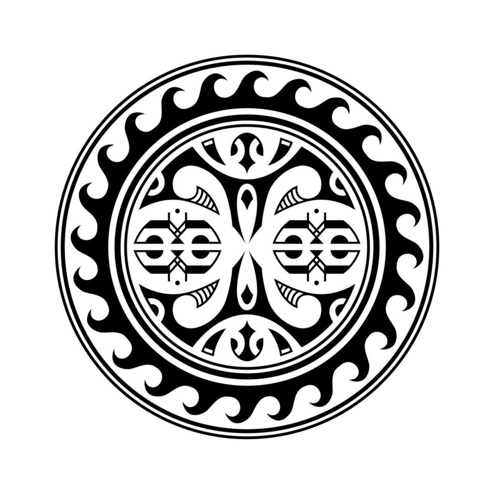 Traditional Maori round tattoo design. Editable vector illustration. Ethnic circle ornament. African mask.