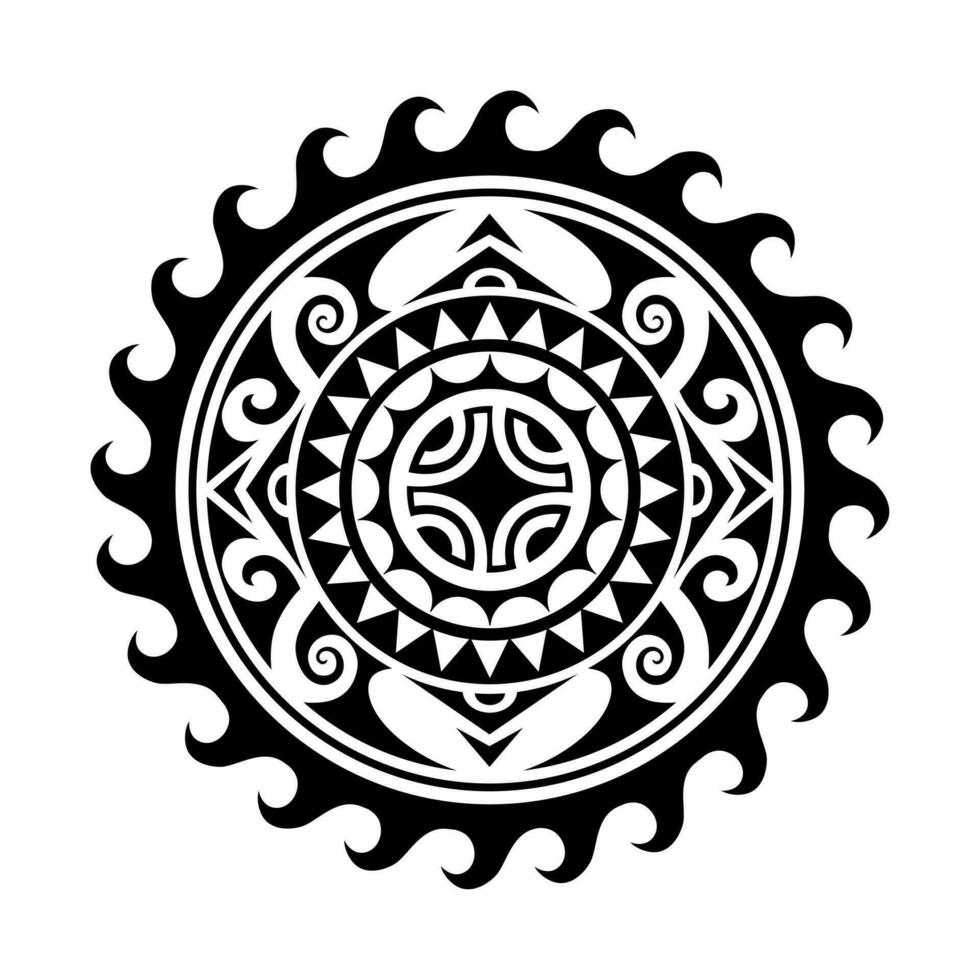 Traditional Maori round tattoo design. Editable vector illustration. Ethnic circle ornament. African mask.