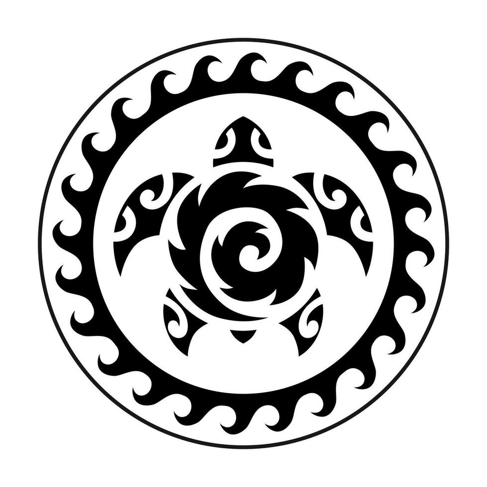 Sea turtle in the Maori style. Tattoo sketch round circle ornament. Turtle logo, symbol, emblem. vector