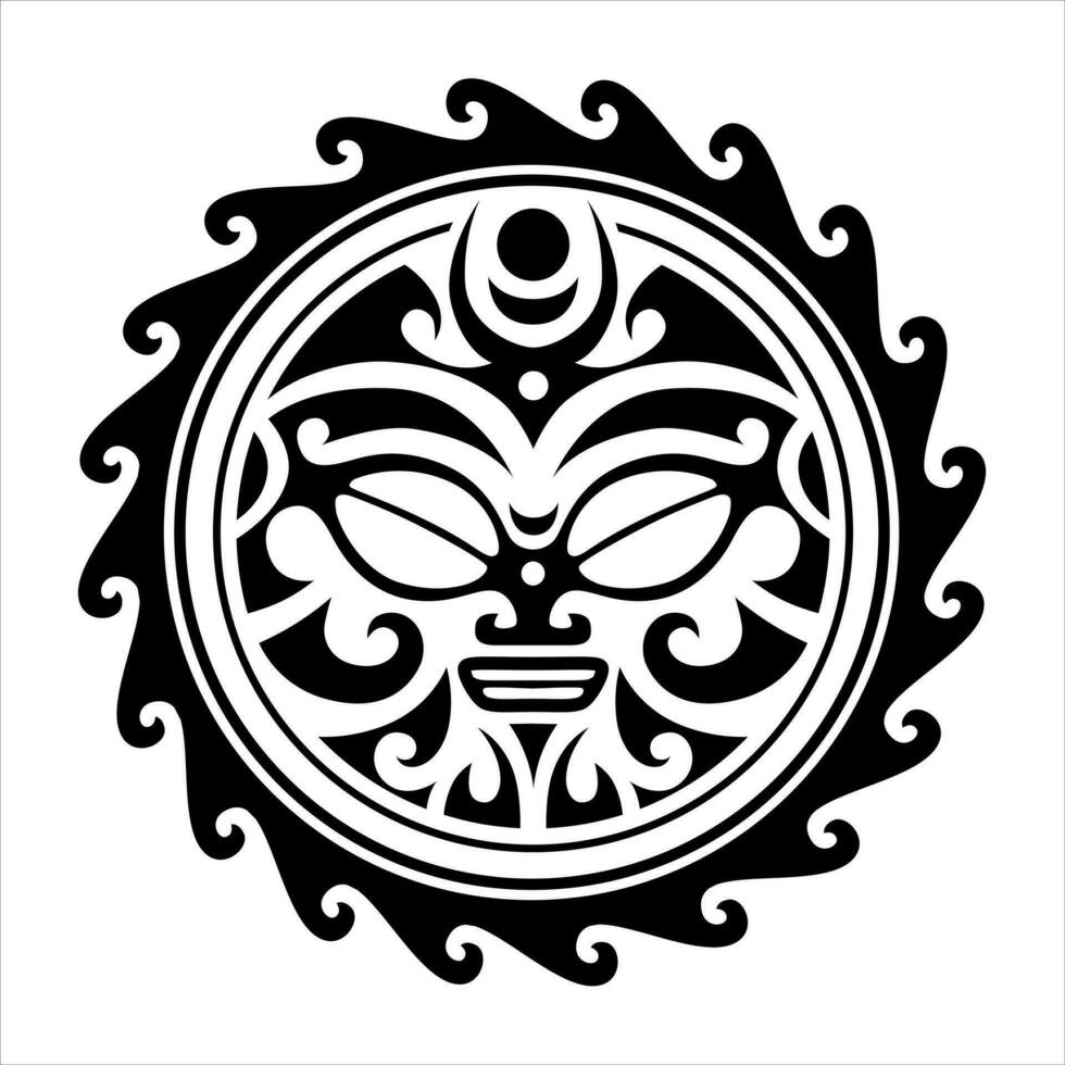 Traditional Maori round tattoo design. Editable vector illustration. Ethnic circle ornament. African mask.