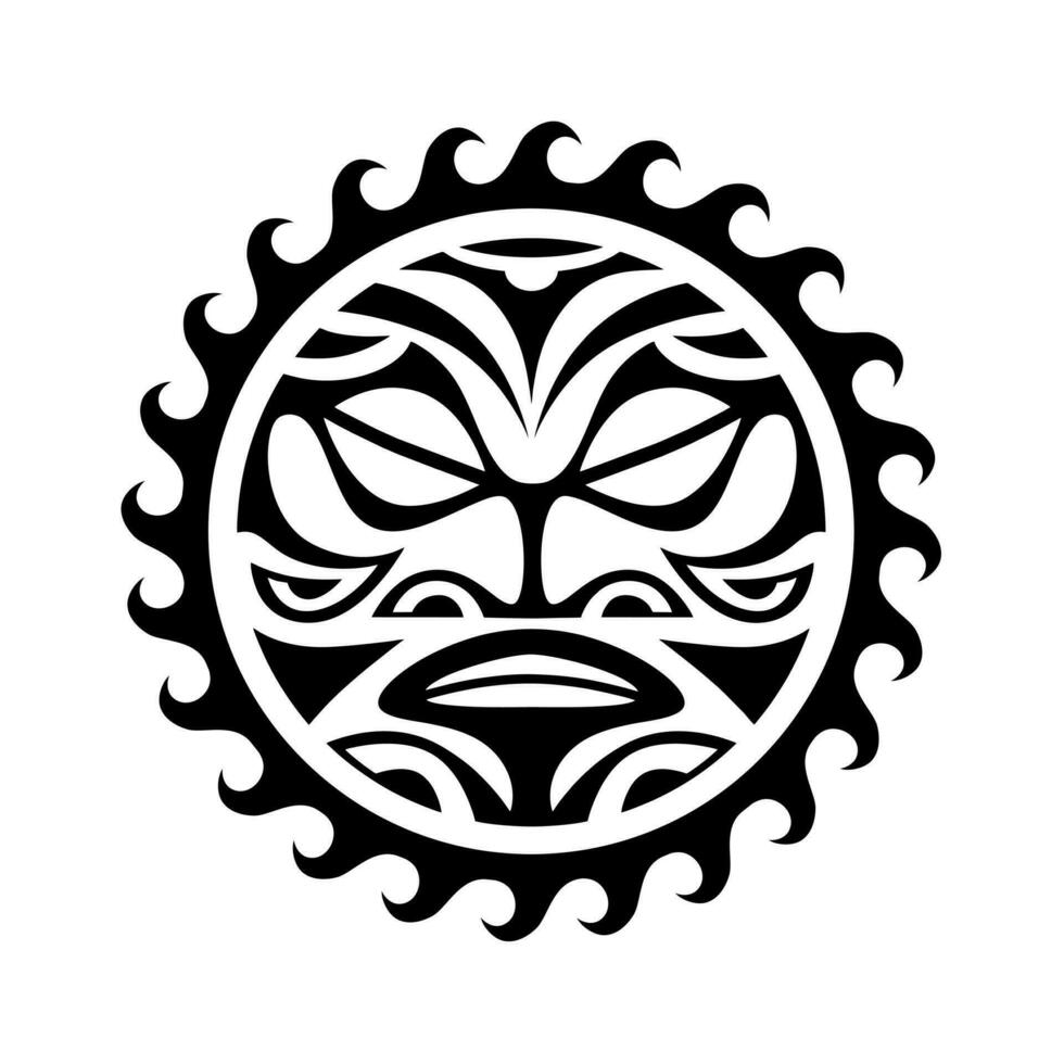 Traditional Maori round tattoo design. Editable vector illustration. Ethnic circle ornament. African mask.