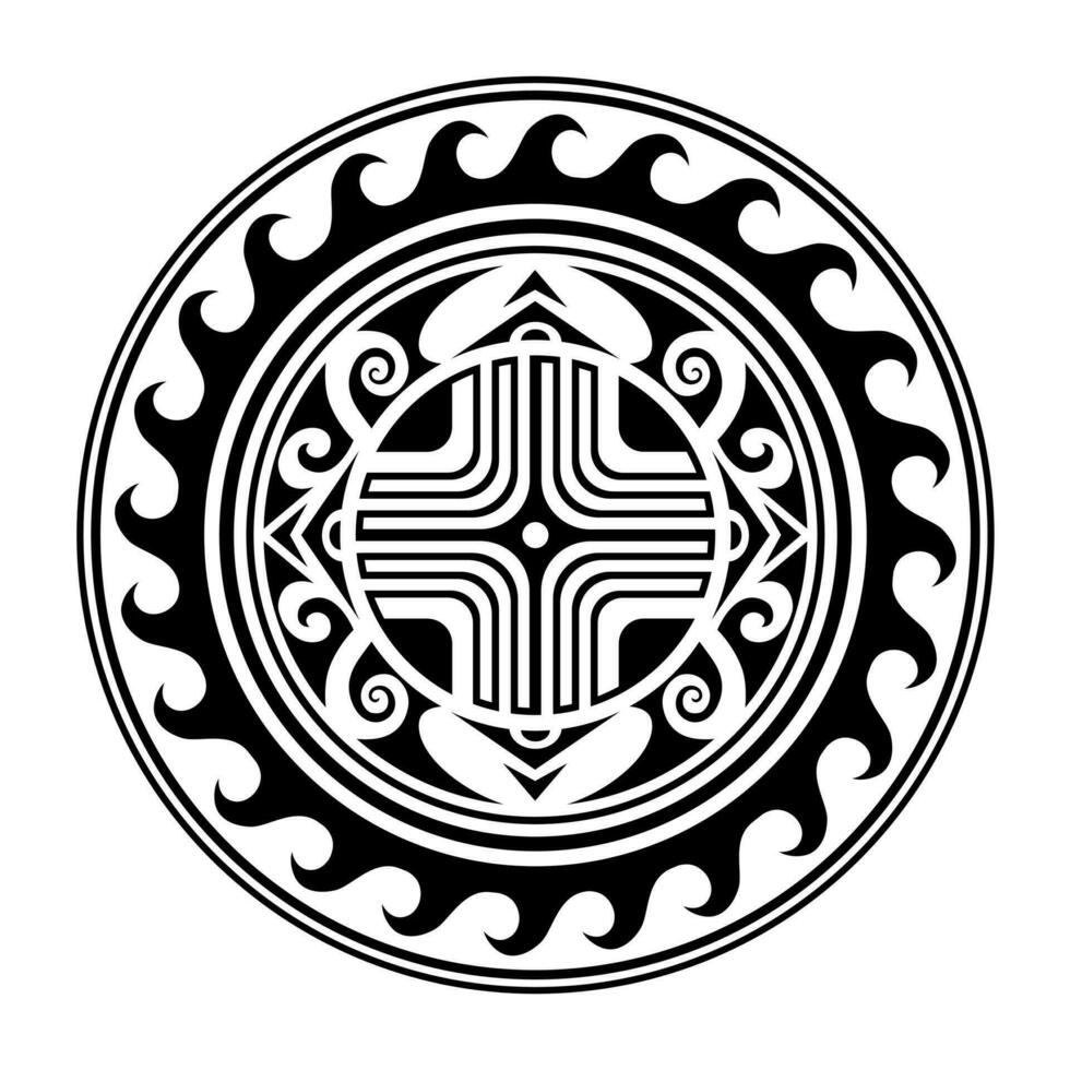 Traditional Maori round tattoo design. Editable vector illustration. Ethnic circle ornament. African mask.