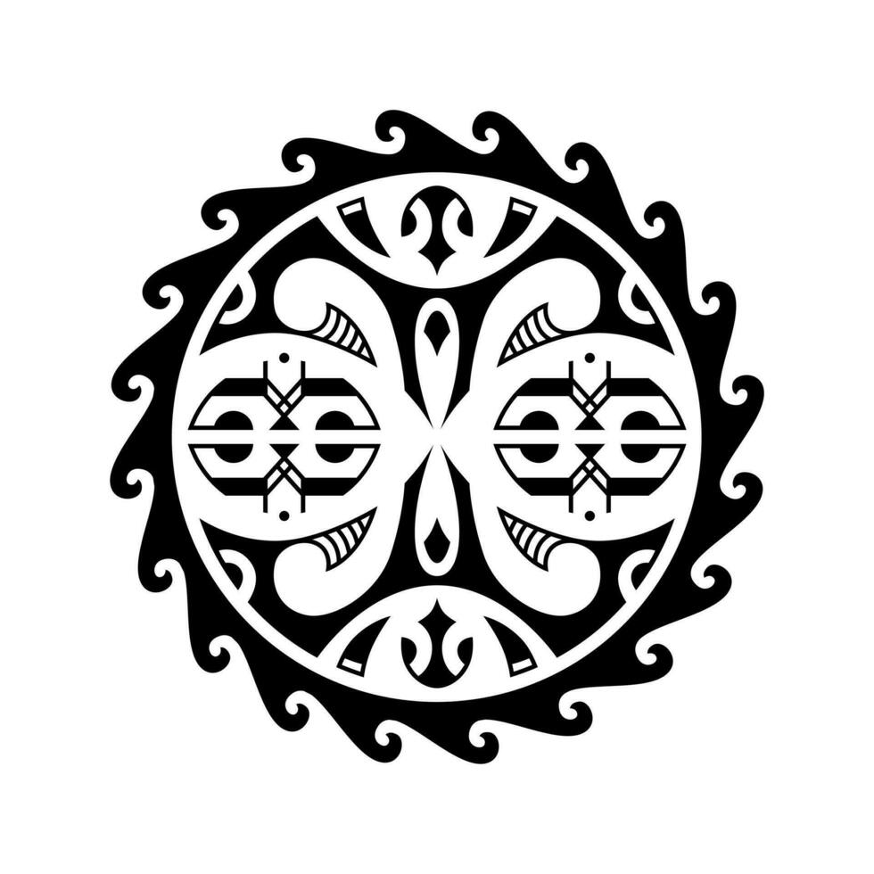 Traditional Maori round tattoo design. Editable vector illustration. Ethnic circle ornament. African mask.