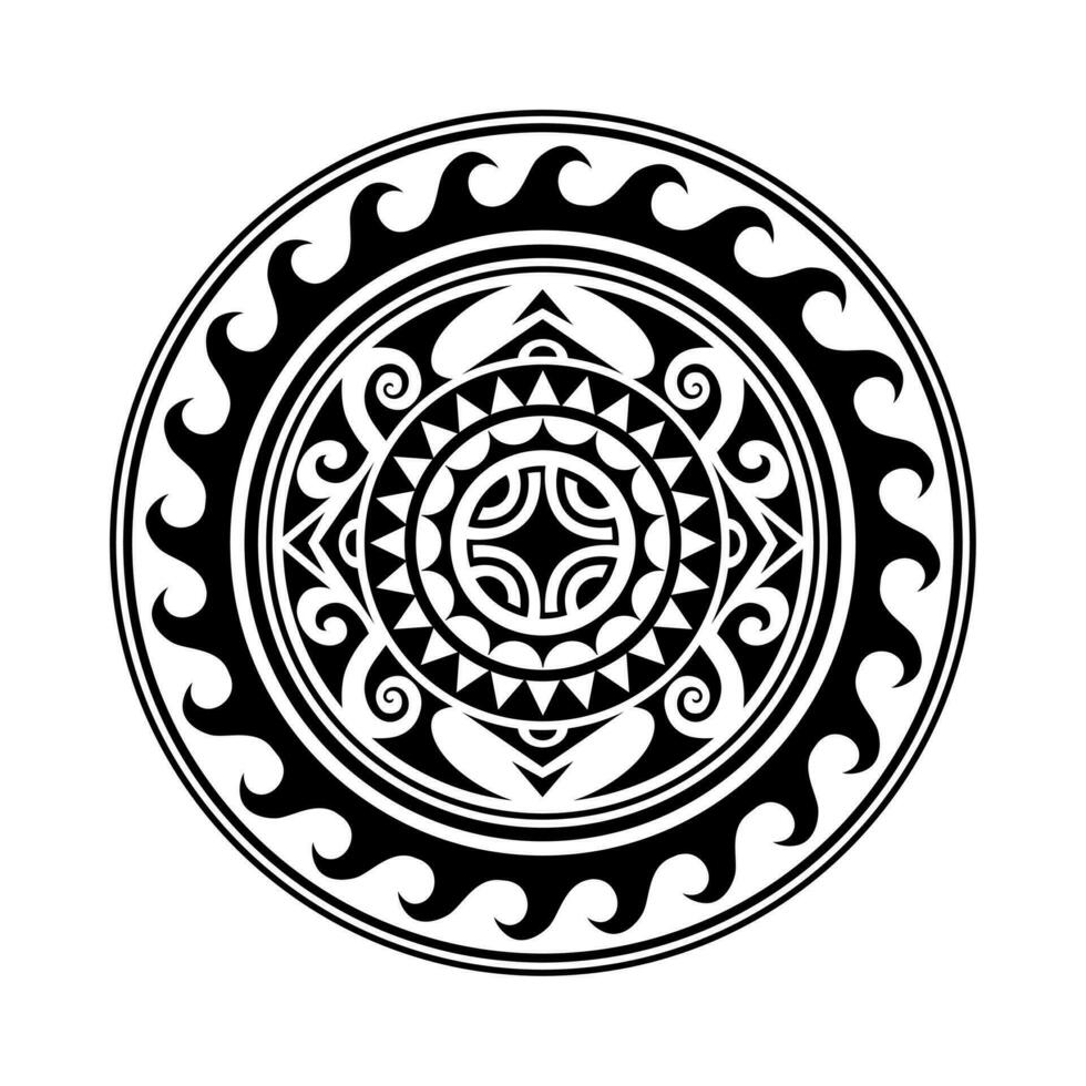 Traditional Maori round tattoo design. Editable vector illustration. Ethnic circle ornament. African mask.