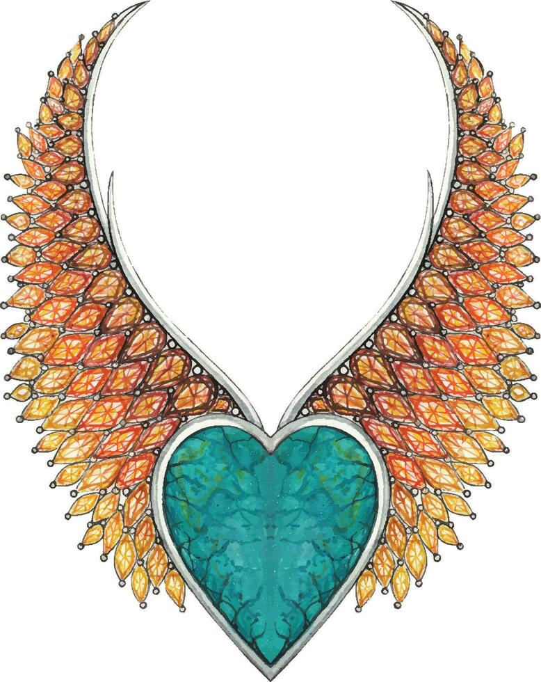 Jewelry design fancy wings heart hand drawing and painting make graphic vector. vector