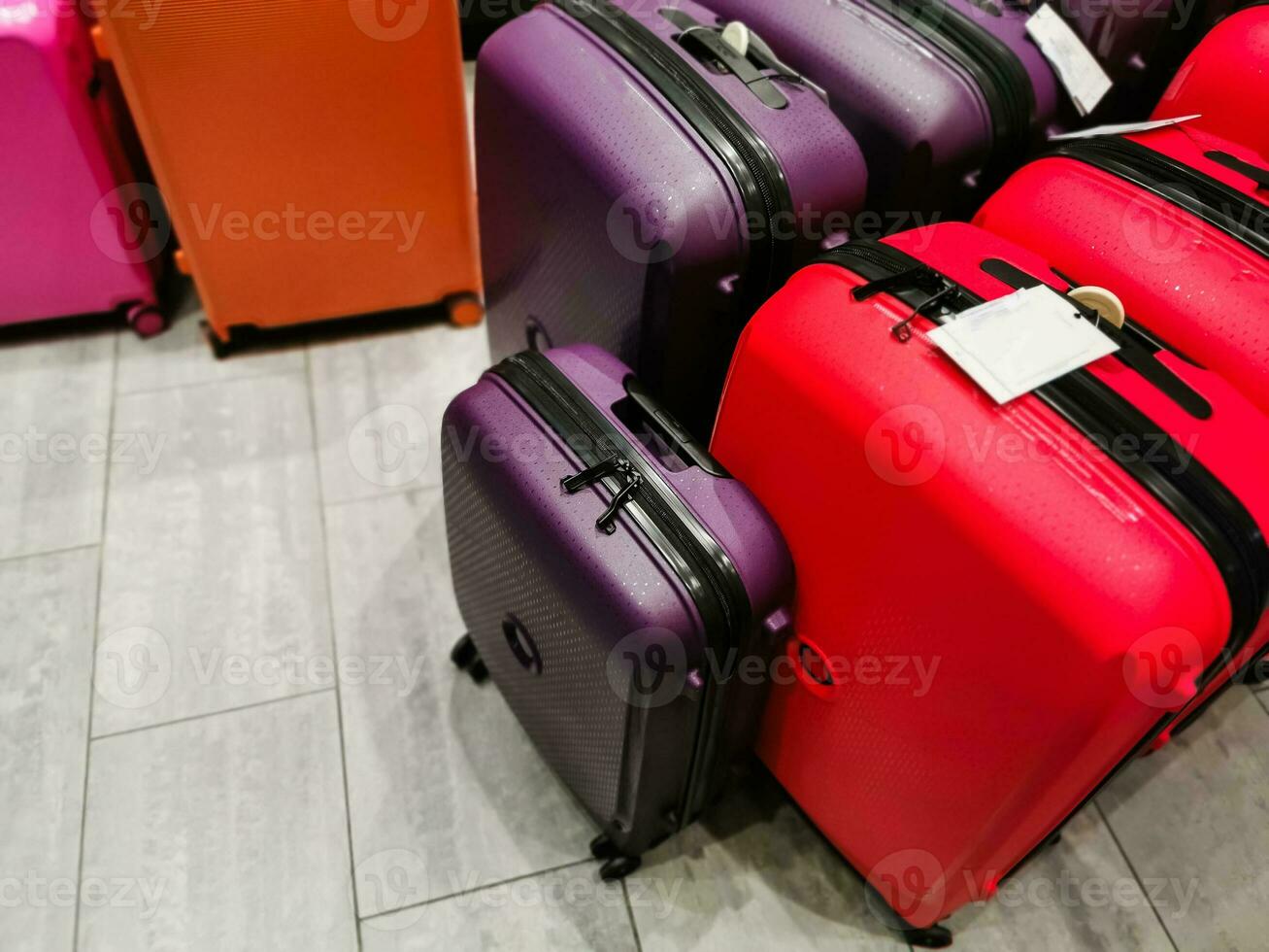 Set of suitcases on white background photo