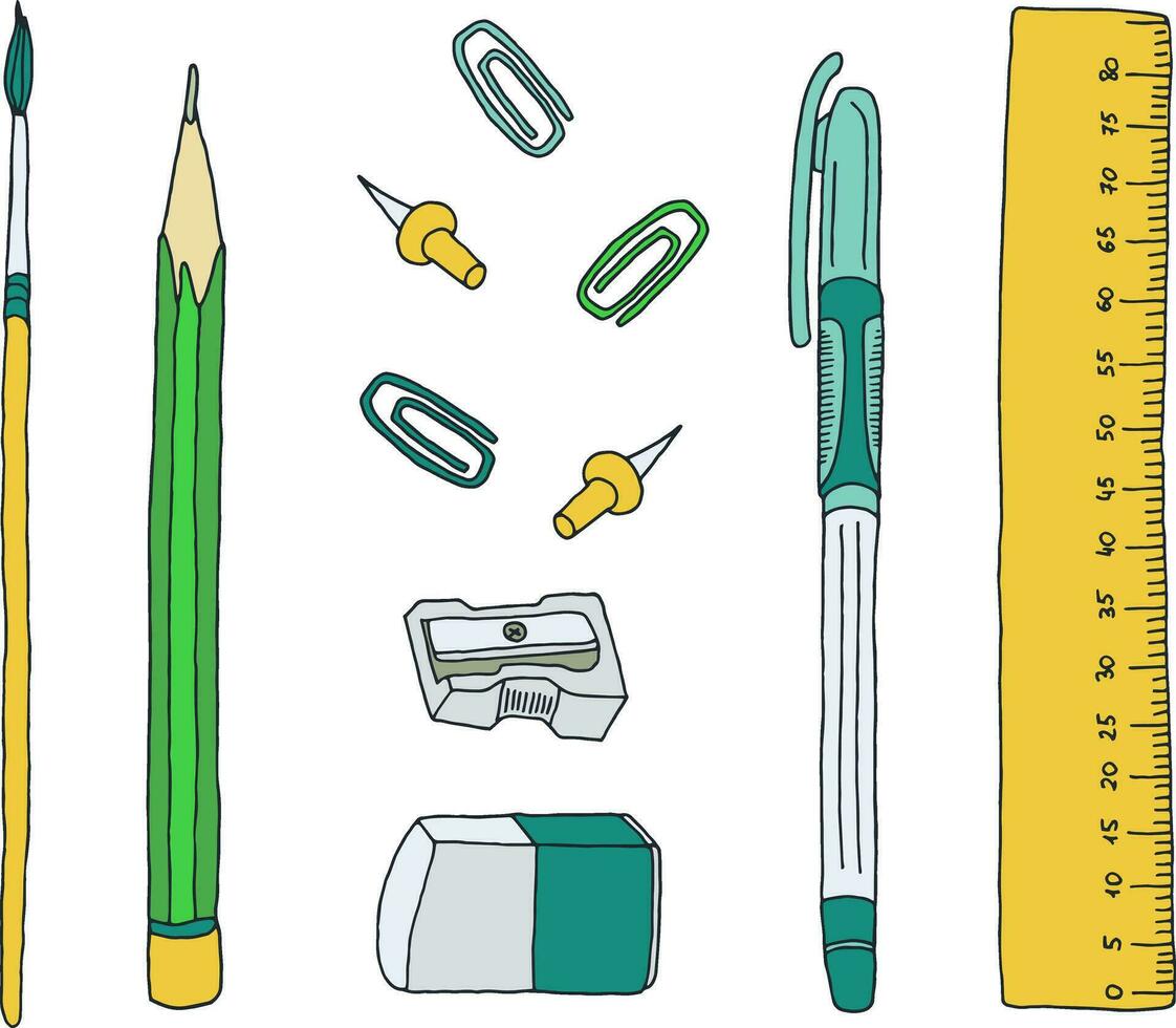 An illustration on a school theme. A set of stationery for excellent study vector