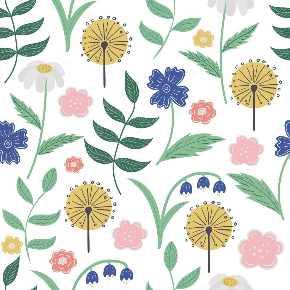 Seamless pattern with decorative twigs, flowers and leaves. Seamless floral pattern vector