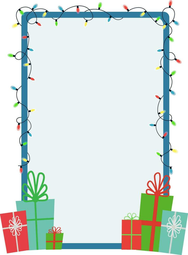 ilustración de un decorativo nuevo año marco para ninguna texto. marco con guirnalda y regalos vector