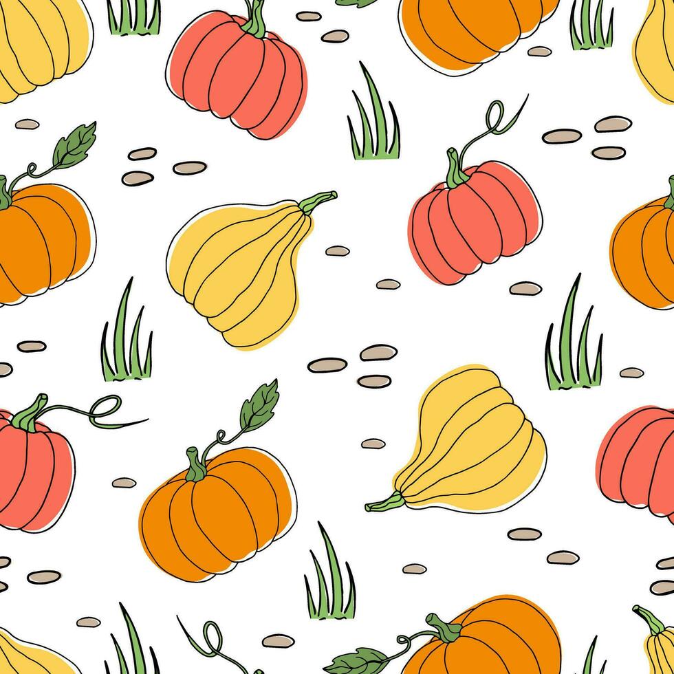 Fall seamless pattern with pumpkins vector