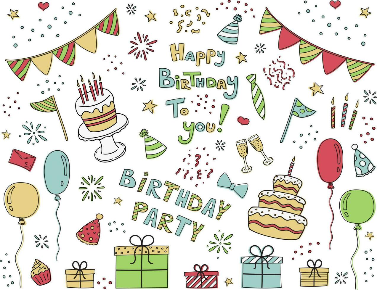 Large color birthday set vector