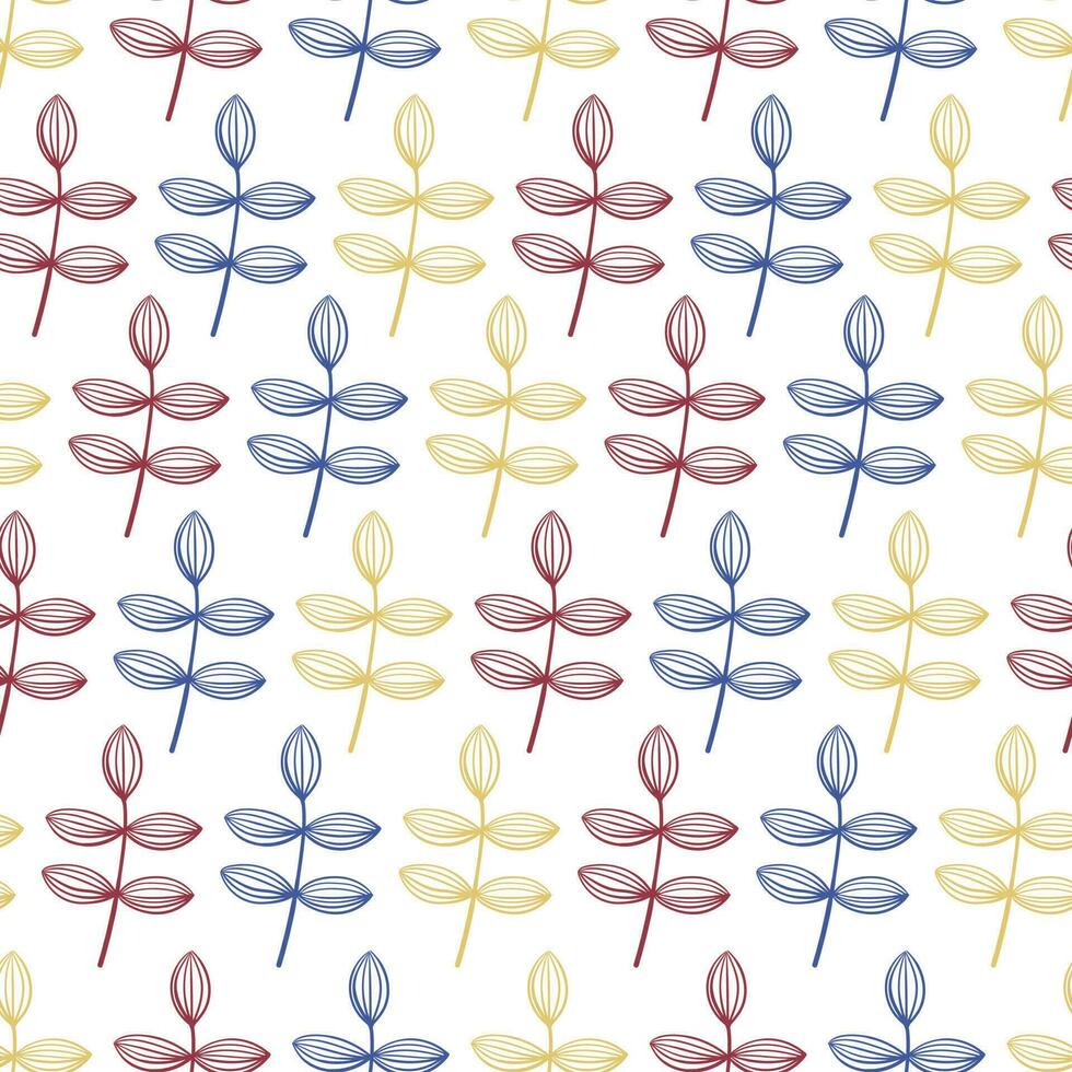 Seamless pattern with decorative twigs and leaves in doodle style. Seamless floral pattern vector