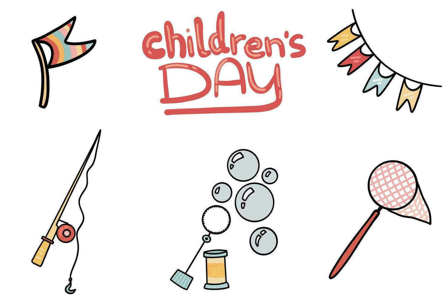 Children's day hand drawn ribbons set vector