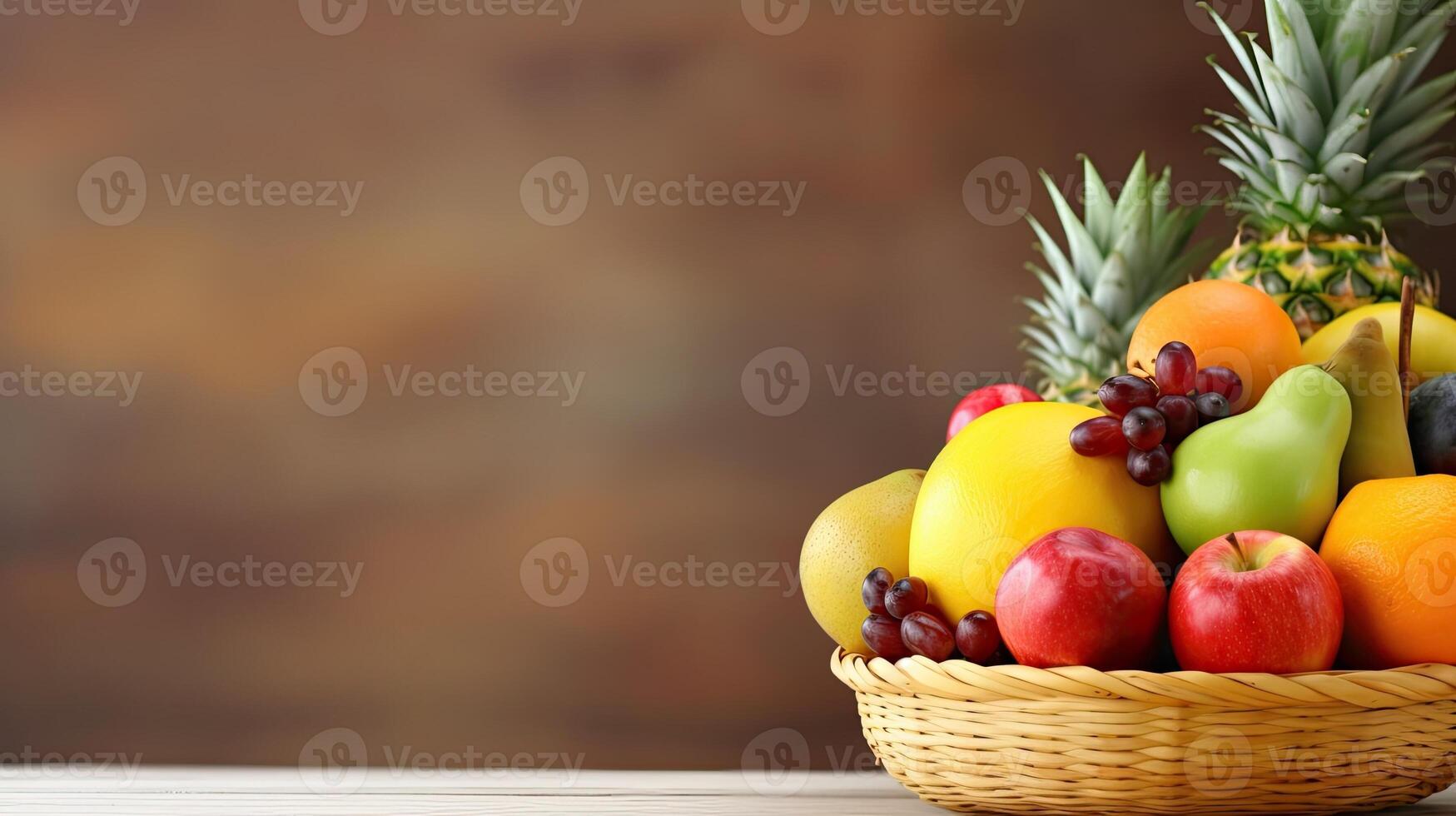 A basket of fresh fruit. Web banner with copy space. photo