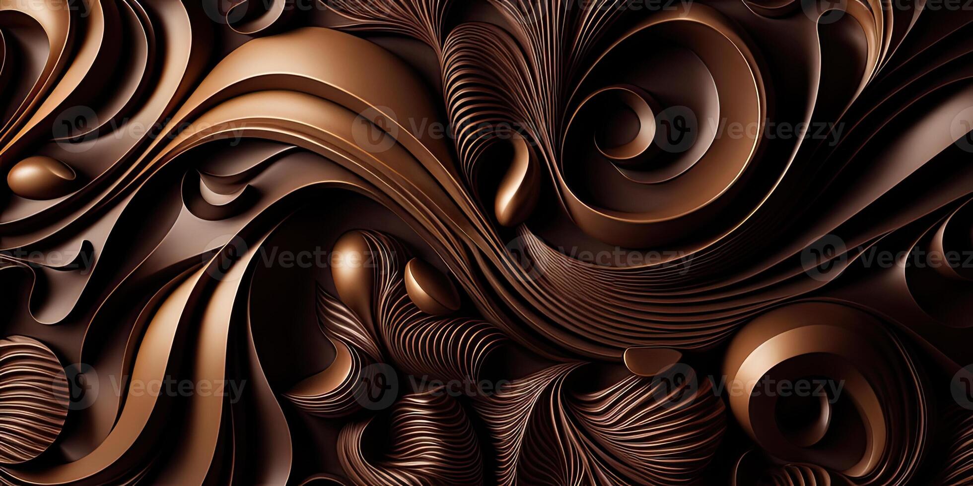 Close-up of delicious dark chocolates drops, cookie and dessert. Flat lay pattern on a brown background. Top view. photo