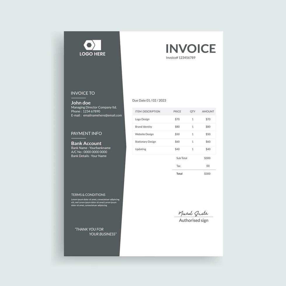 Professional Black Invoice Design Vector Template