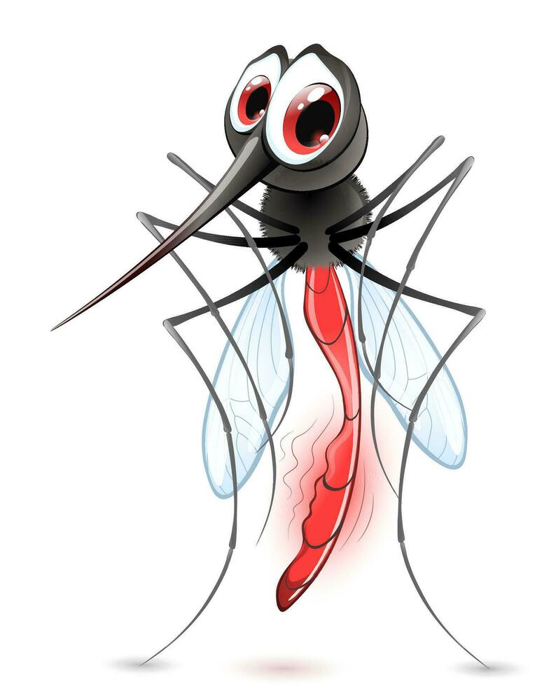 Funny hungry thin mosquito cartoon with stomach ache vector
