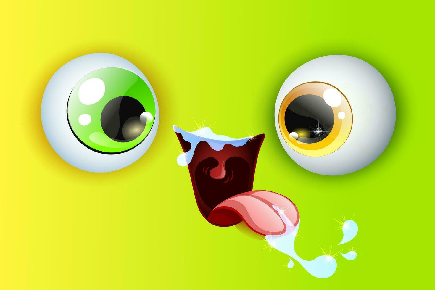 Cute fluffy little green cartoon monster with spittle. Halloween concept. vector