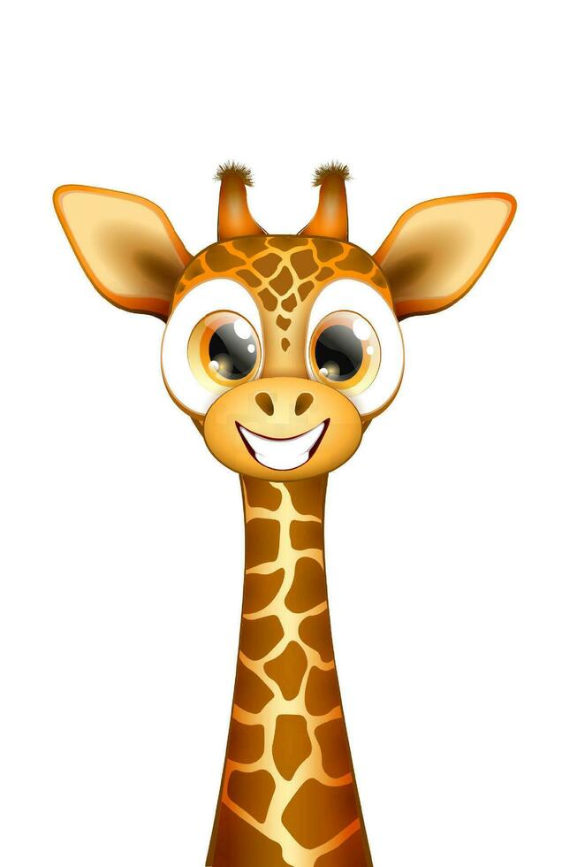 Cute funny cartoon smiling giraffe character closeup vector