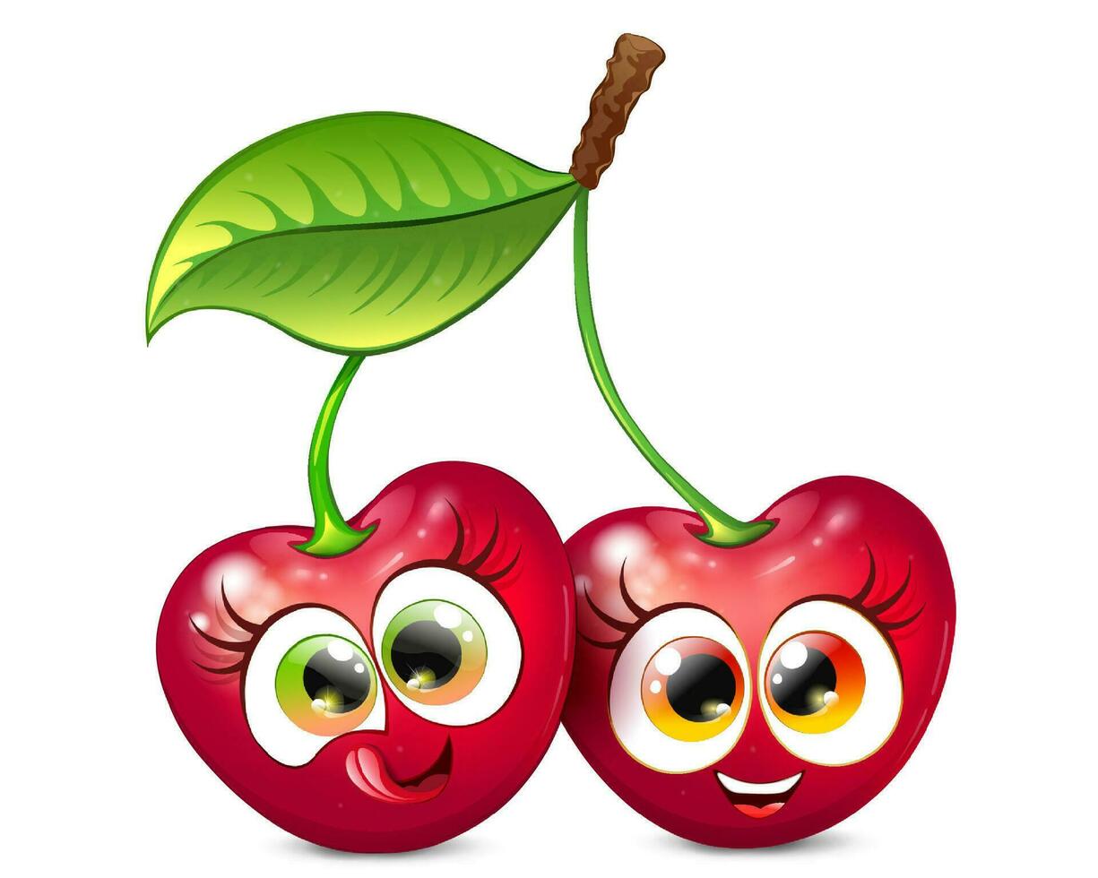 Cute cartoon funny red cherry character couple vector