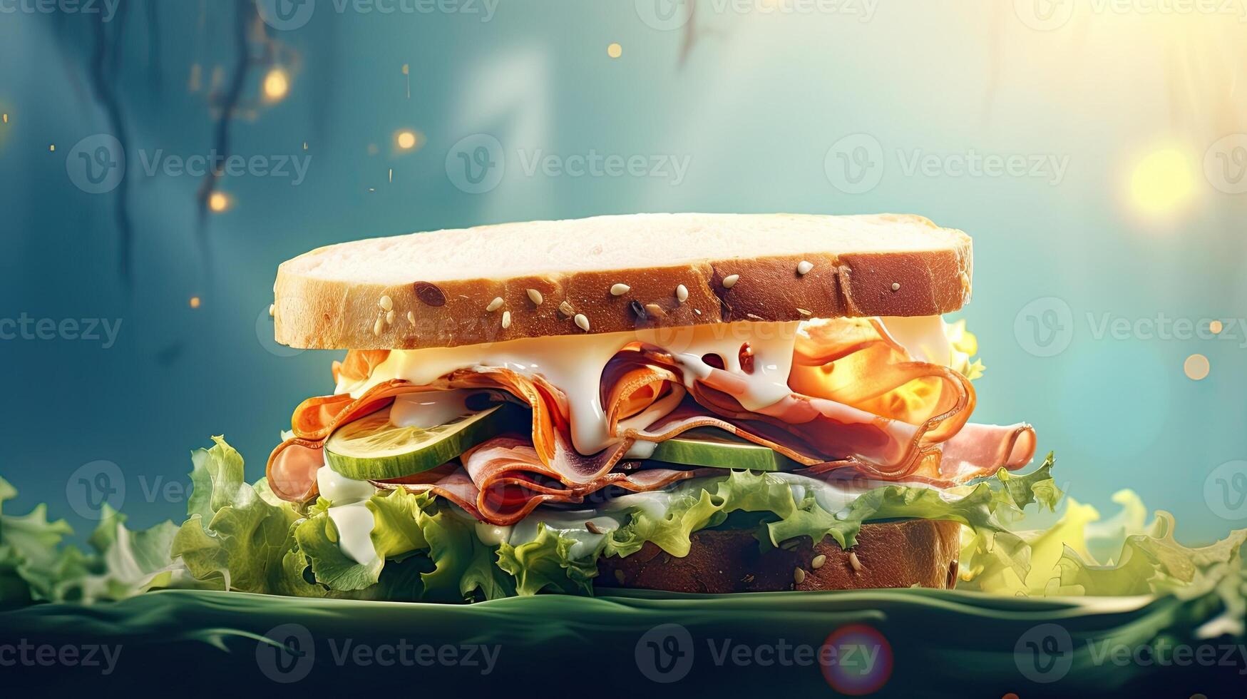 Sandwich. Web banner with copy space. Generative AI photo