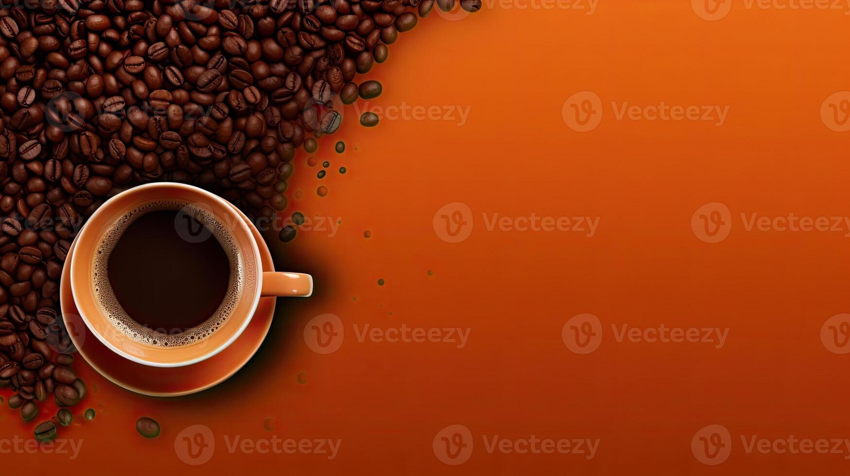 Cup of coffee, espresso, beans. Web banner with copy space. Generative AI photo