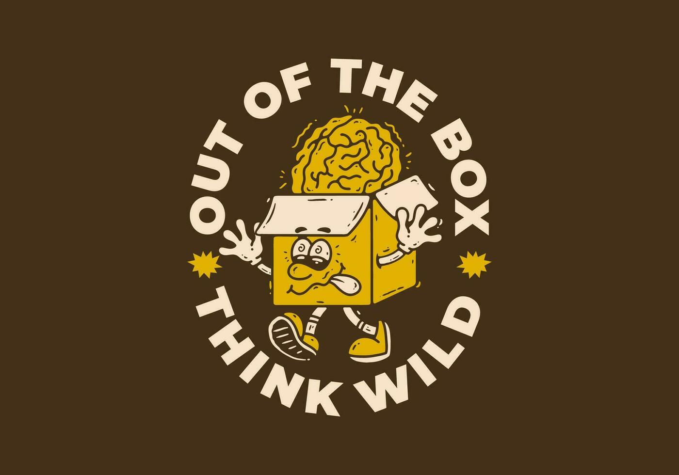 Out of the box, Mascot character of a cardboard box with a human brain on it vector