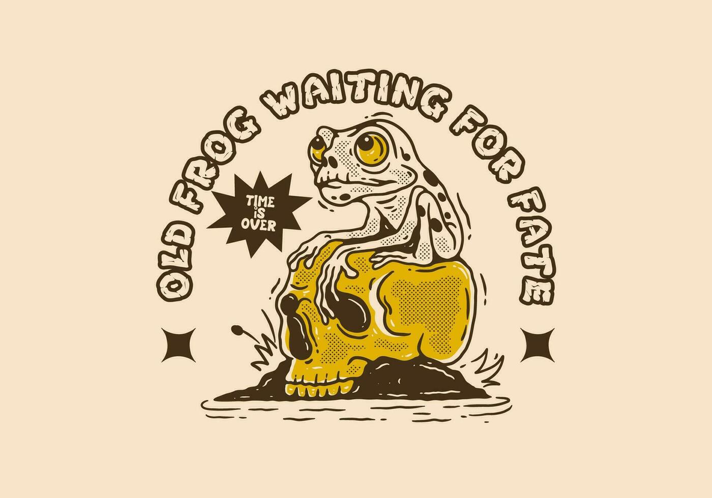 Old frog waiting for fate, Mascot character design of frog perched on the skull vector