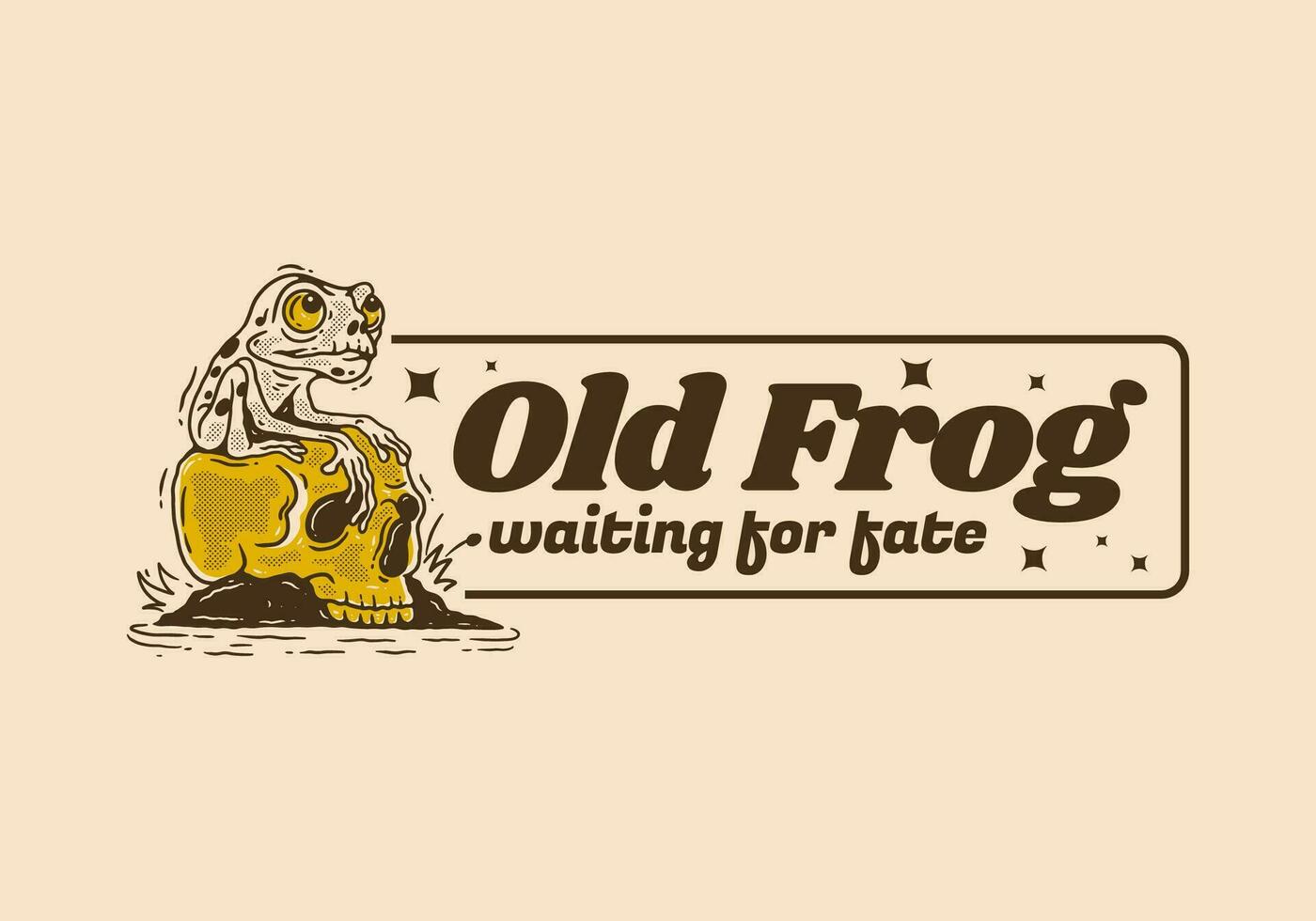 Old frog waiting for fate, Mascot character design of frog perched on the skull vector