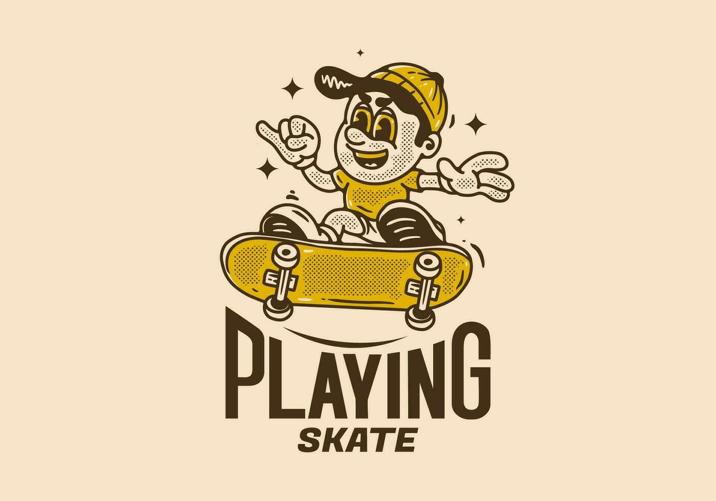 Playing skate, Mascot character of a boy on a skateboard vector