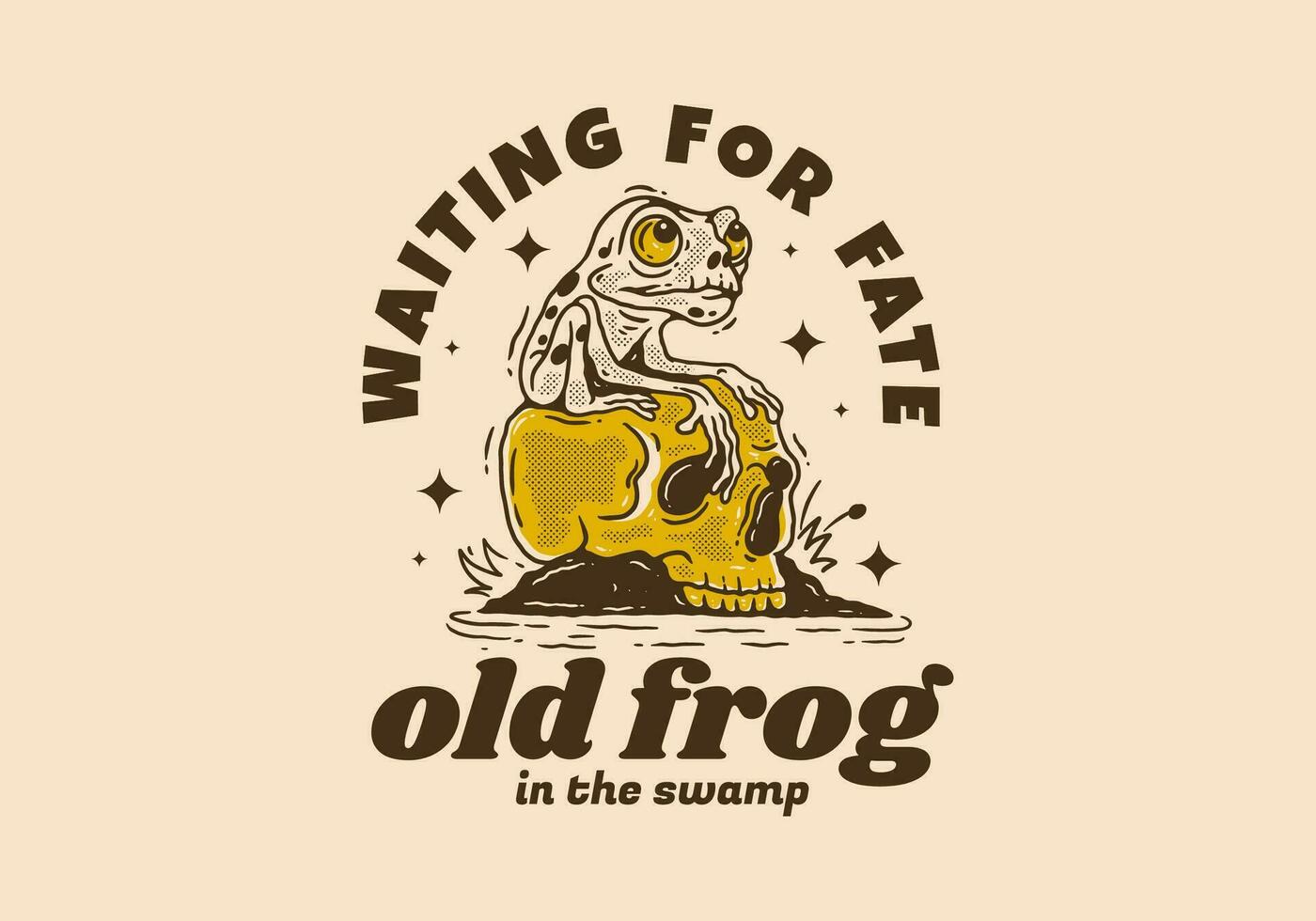 Old frog waiting for fate, Mascot character design of frog perched on the skull vector