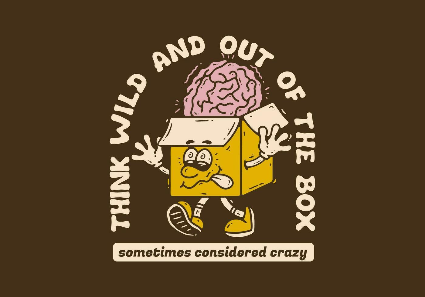 Out of the box, Mascot character of a cardboard box with a human brain on it vector