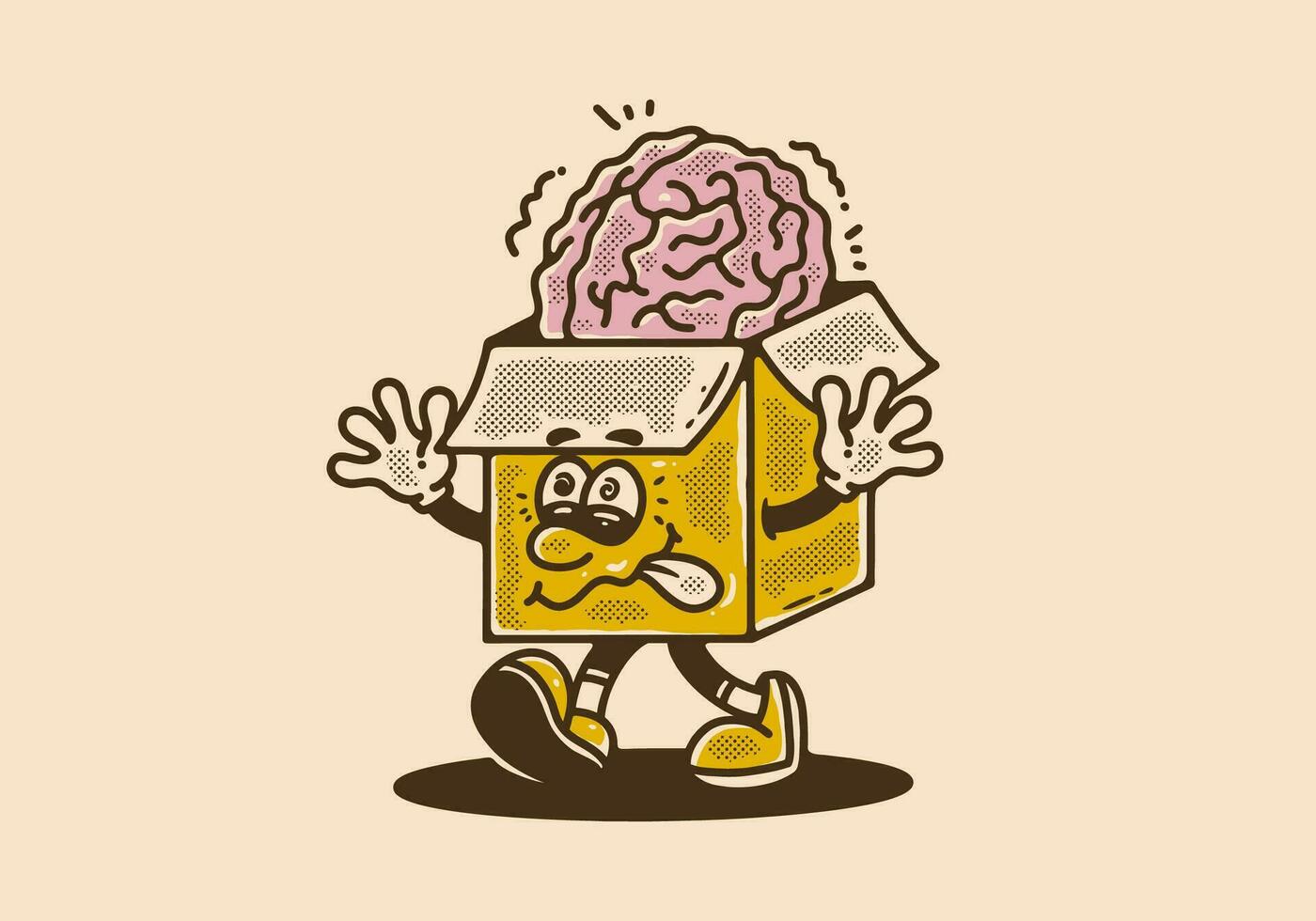 Mascot character of a cardboard box with a human brain on it vector