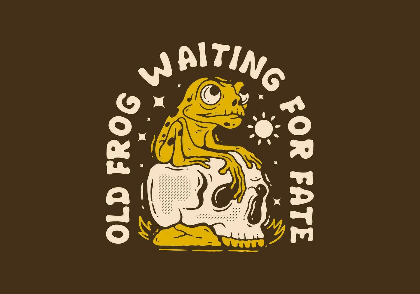 Old frog waiting for fate, Mascot character design of frog perched on the skull vector